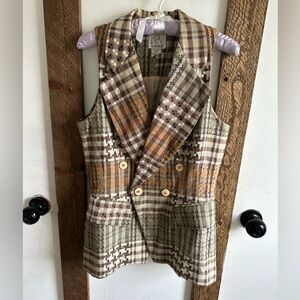 Gantos Women's Patchwork Plaid Double-Breasted Vest in Olive & Tan